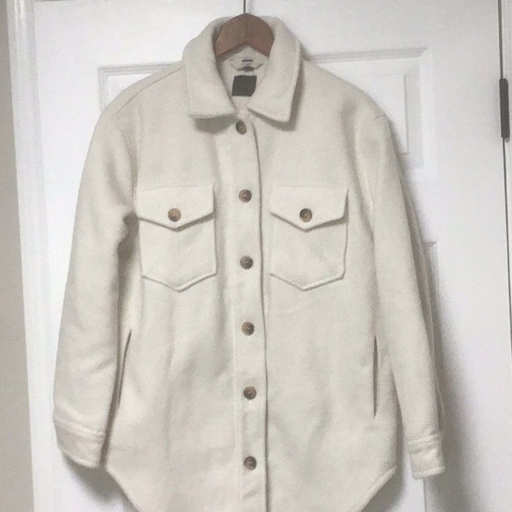 RDI Cream Button-Up Teddy Shacket Jacket
